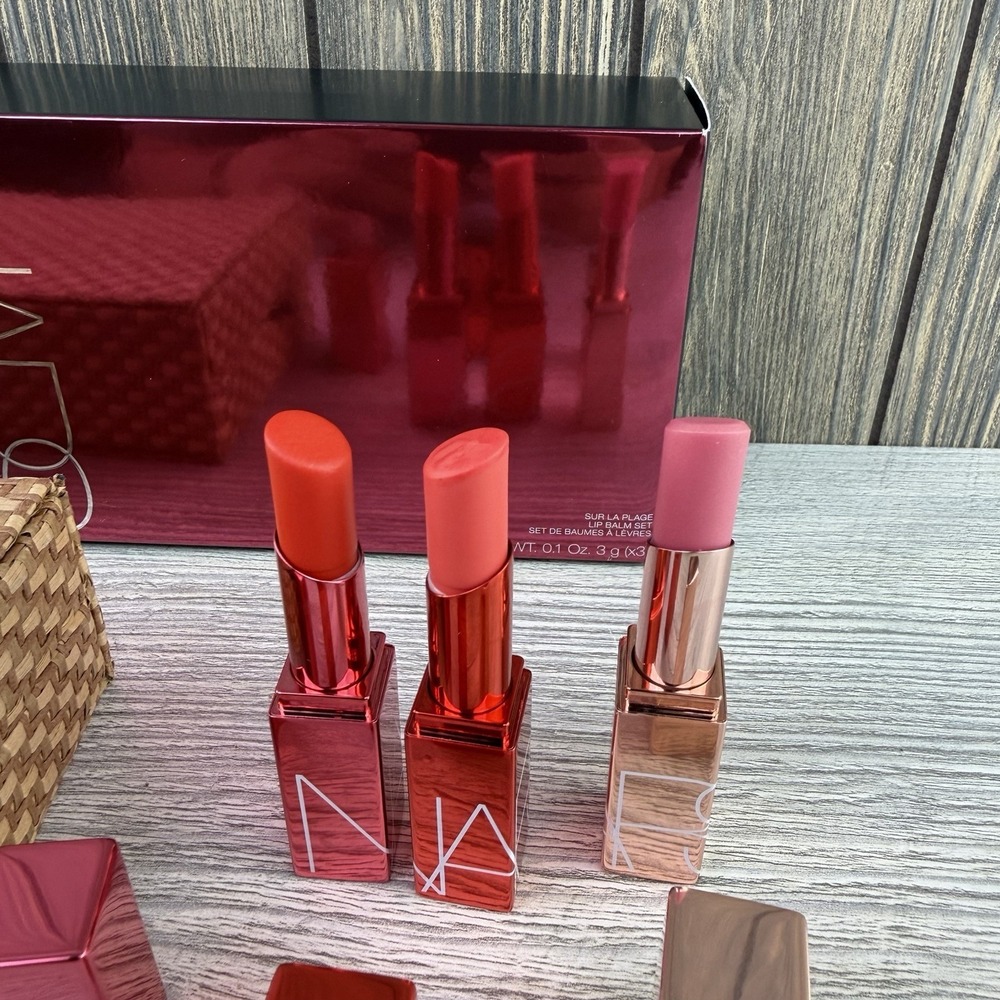 NARS Sur La Plage Lip Balm Set 3pc Woven Clutch Limited Edition New Open Box - Picture 7 of 16